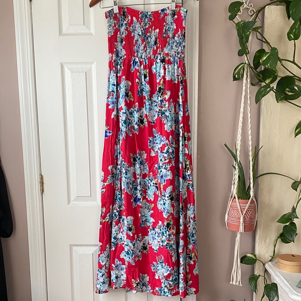 Xhilaration Magenta and Blue Floral Maxi Dress